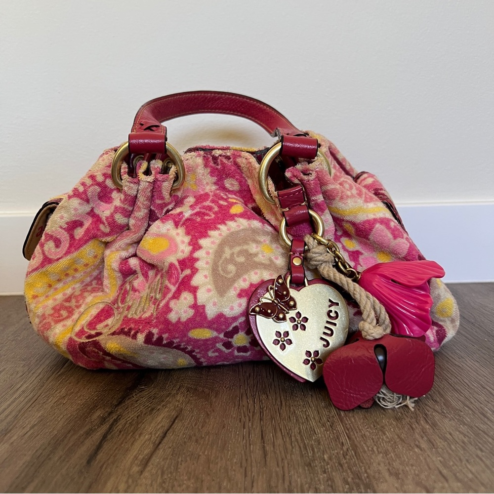 Juicy Couture Pink Floral Terry Cloth Bag